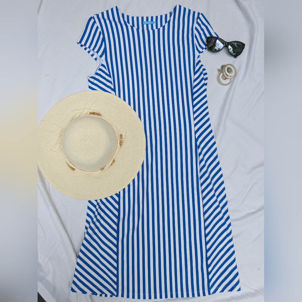 J. McLaughlin Blue and White Striped Sheath Dress